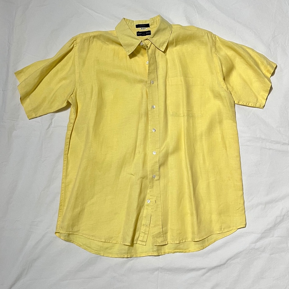 Vintage Grant Thomas Buttercup Yellow Linen Men's Shirt, Size Large